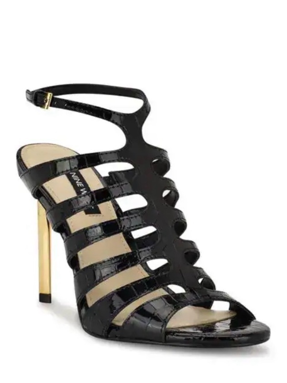 Nine West Black Patent Strappy High Heel Sandals